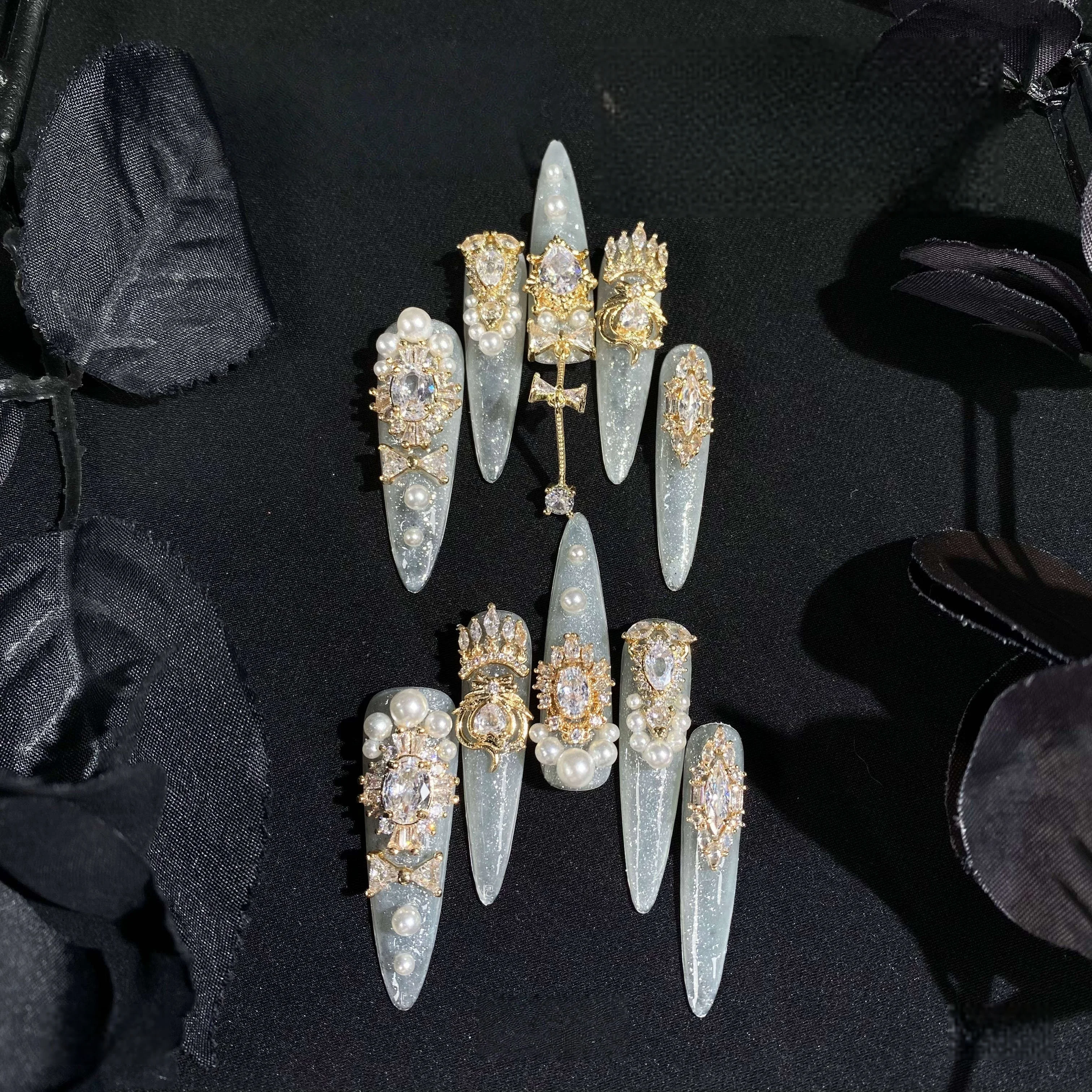 Chaîne d'armure de mariage en or, nouvel an, à pression, faite à la main, à paillettes fines, dégradé, faux ongles, cadeau d'anniversaire de mariage, 2026