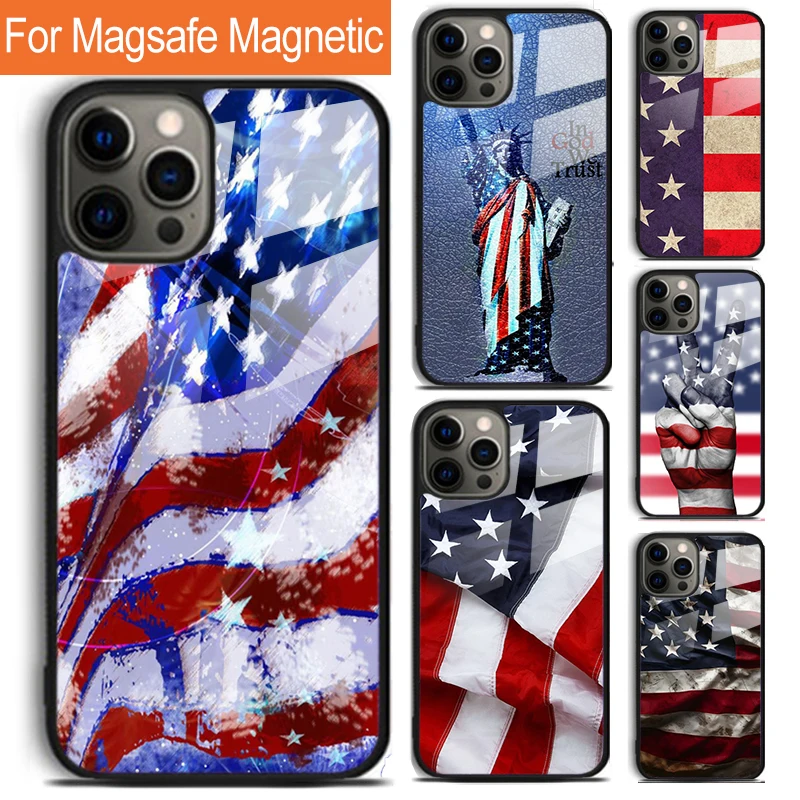 USA American Flag Phone Case For iPhone 16 15 14 13 12 11 Pro Max Plus Magsafe Magnetic Wireless Charging Cover