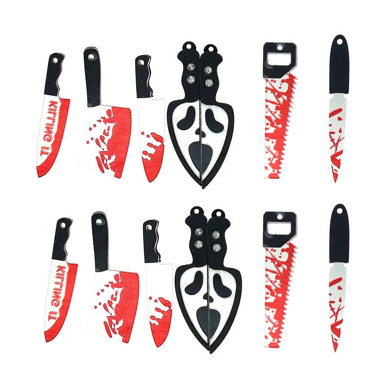 10pcs/lot Bloody knife 2 Charms Halloween Skull Charm for Jewelry Making Earrings Necklace Pendants DIY Halloween Gifts Supplies