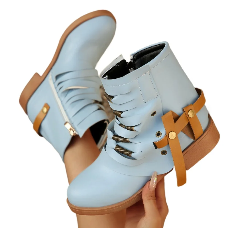 2026 Autumn Winter Fashion Women New Casual Short Boots Lace Up Flat Ankle Retro Boots  Comfortable Shoes Plus Size 36-43