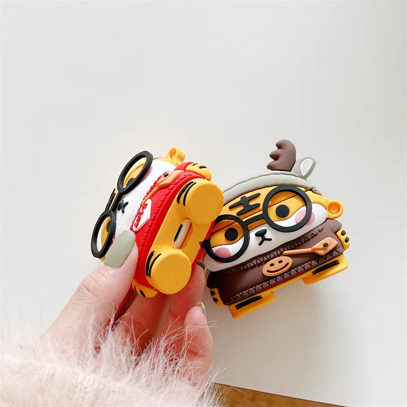 Desenhos animados Tiger Silicone Case para AirPods Pro, Headphone Cover, Caso bonito para Apple Air Pods Pro 2, 3, Earbuds Acessórios