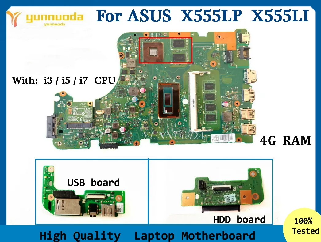 X555LP For  ASUS  X555LI  X555LP Laptop motherboard with i3 i5 i7 CPU V2G GPU 4G RAM  USB HDD board  100% tested