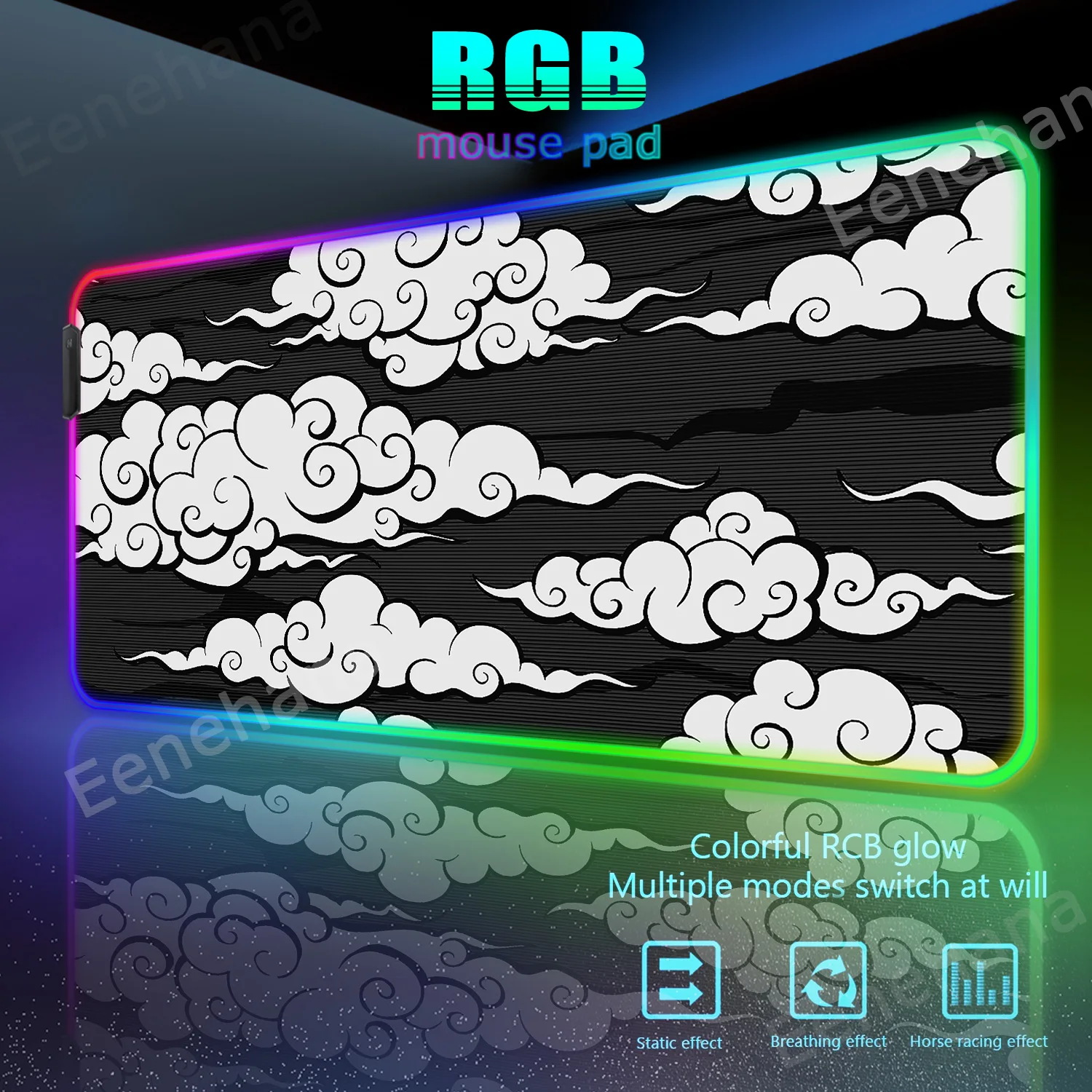 

Luminous Keyboard Mats Chinese Style Clouds RGB Mouse Pad Large Gamer Mousepads LED Desk Black Mouse Mat 90x40 Backlit Deskpads