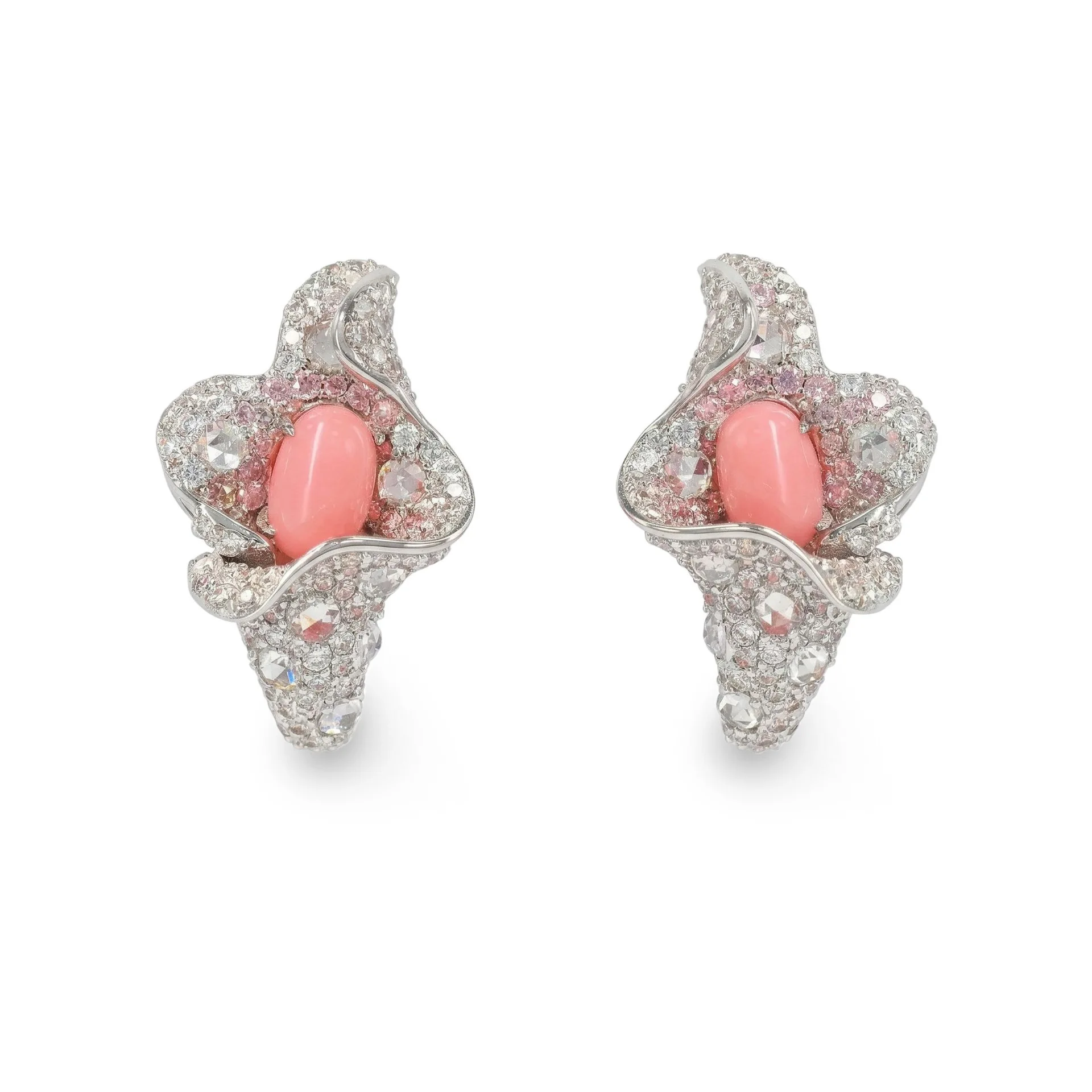 Flower Design 925 Sterling Silver Earrings 2.8ct Artificial Oval Pink Conch Pearl Fine Jewelry for Women's Banquet Wedding Gift