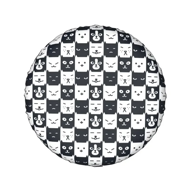 Cute Checkerboard Cat Pattern Spare Tire Cover for Prado Pajero Wrangler Jeep SUV Camper Car Wheel Covers 14