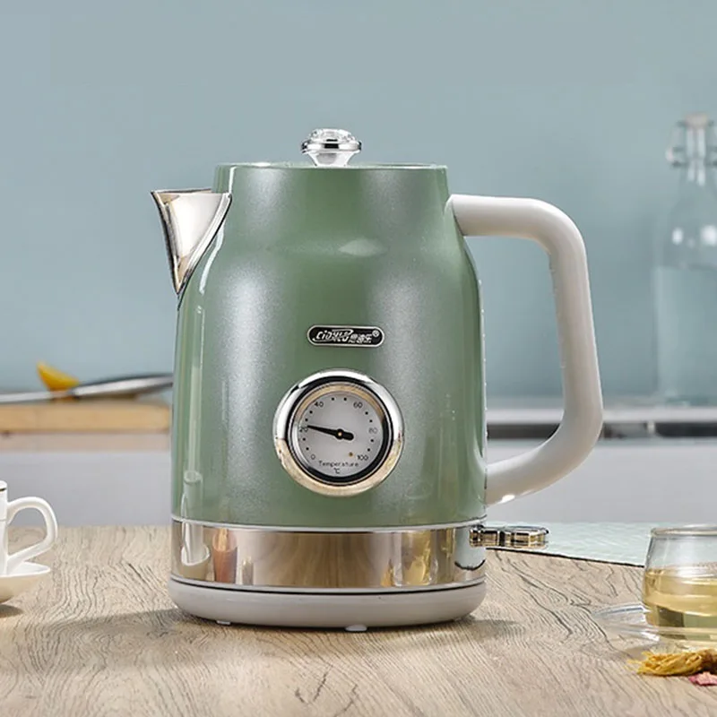 2026 غلاية كهربائية بدون فولاذ إبريق شاي منزلي عازل متكامل للتحكم في درجة الحرارة غير القابل للصدأ لون أخضر كاليفورنيا كبير