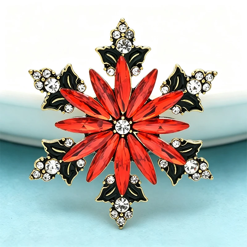 Immagine 5: Wuli&baby Spille con fiocco di neve rosso per donna Strass unisex Bellezza Natale Capodanno Fiore Spilla per feste Regali
