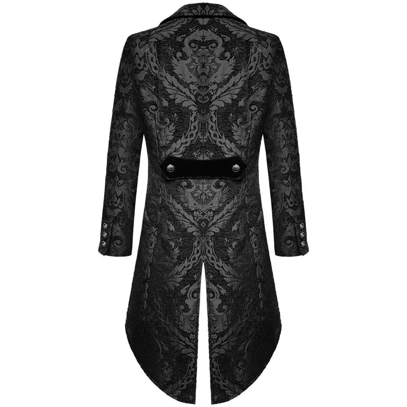 Fashion men's Gothic steampunk tailcoat jacket, black brocade fabric, wedding coat, Gothic style, Halloween view 2