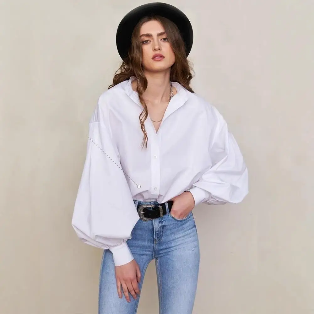 

Long Lantern Sleeve Shirt Women's Fashionable Casual Pure Color Winter 2016 Non-deformable Lantern Sve Shirt with Long Sves