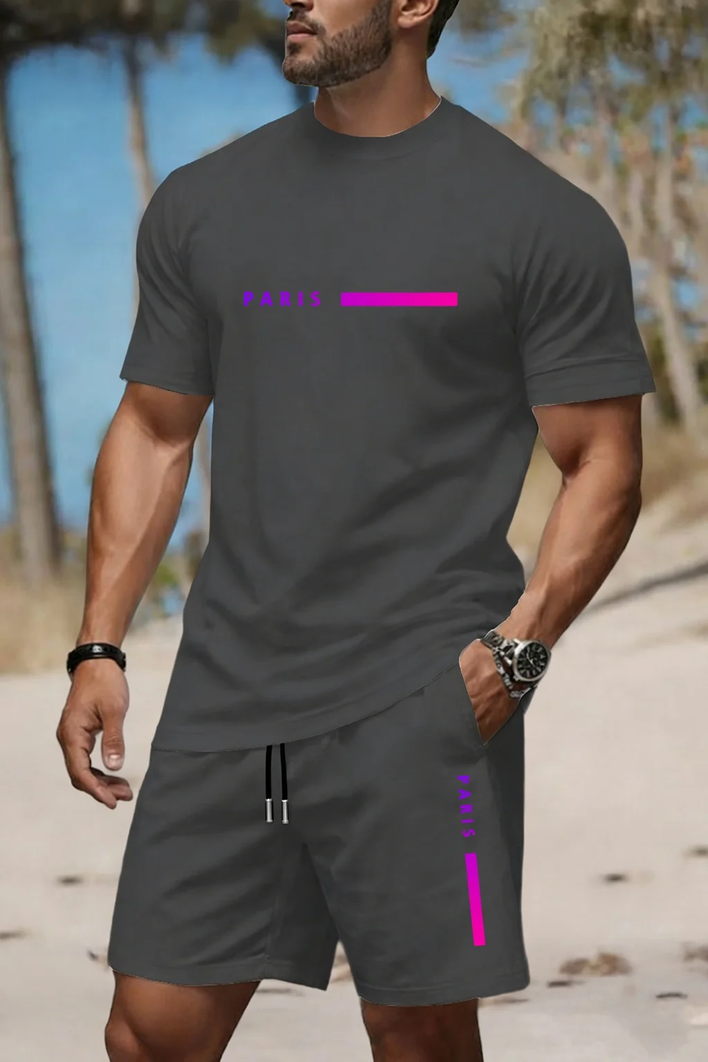 

New Men's Cross Print T-Shirt and Shorts Set Stylish Streetwear Short-Sleeve Top and Shorts Combination Holiday Men's Apparel