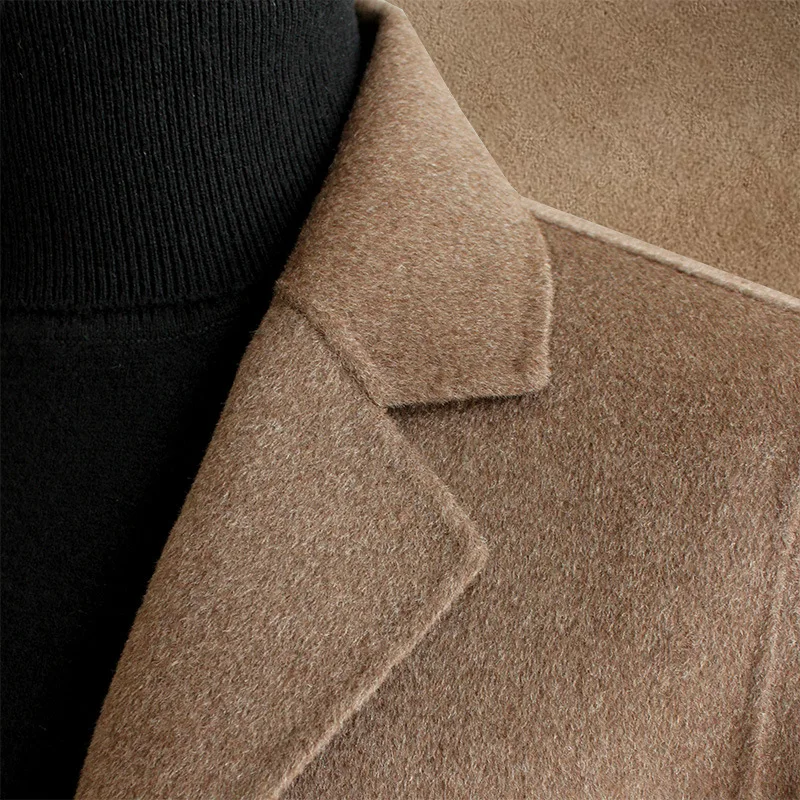 Autumn Winter Double-sided Cashmere Coat Men's Mid Long Blue Wool Woolen Jacket Off-season High-end Suit Business Trench Outwear