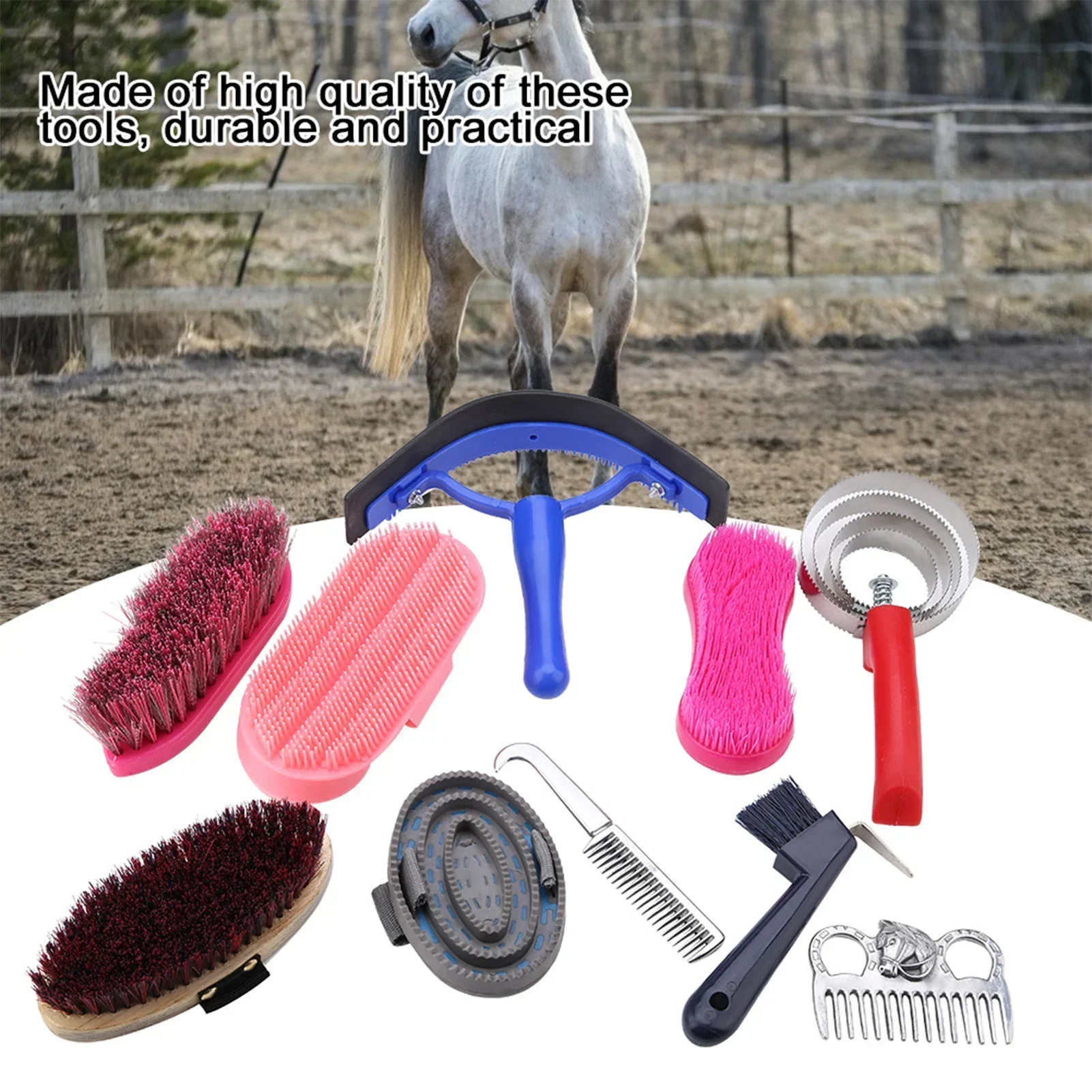 

10Pcs Horse Grooming Care Kit Equestrain Brush Curry Comb Horse Cleaning Tool Set