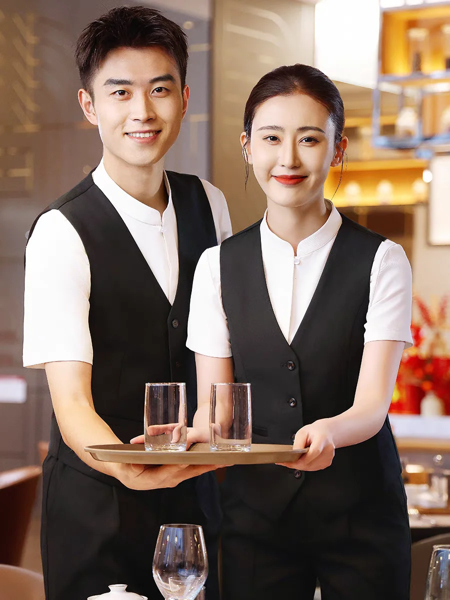 

Hotel Cashier Work Clothes Western Hotel Front Desk Catering Restaurant Waiter Foreman Professional Shirt and Vest Set Uniform