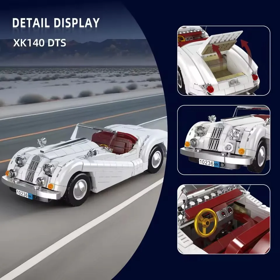 Classic Convertible Vehicle Mould King 10236 Building Blocks Two Seater 1302PCS Technical Sports Car Model Toys Set Adults Gifts