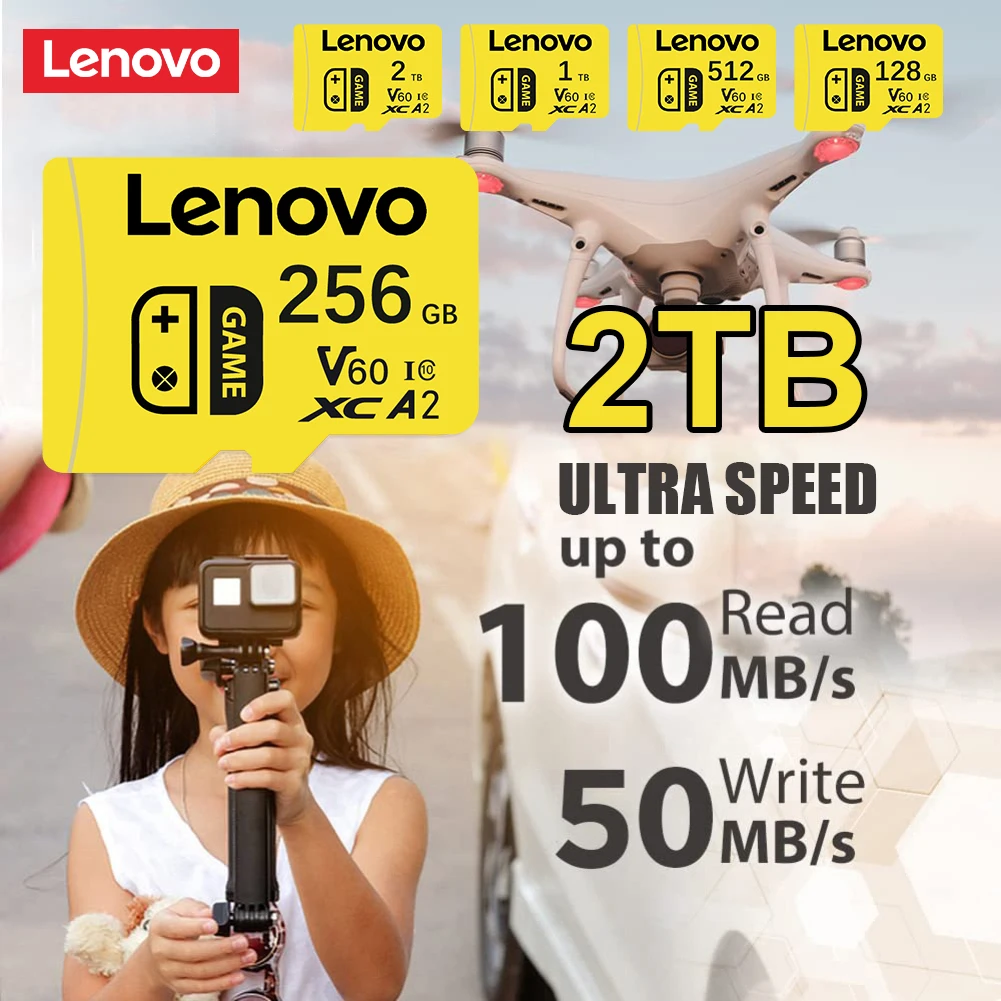 بطاقة ذاكرة Lenovo 2TB 1TB 512GB بطاقة ذاكرة Micro TF عالية السرعة 256GB 64GB كاميرا الهاتف تخزين الكمبيوتر التسليم السريع في جميع أنحاء العالم