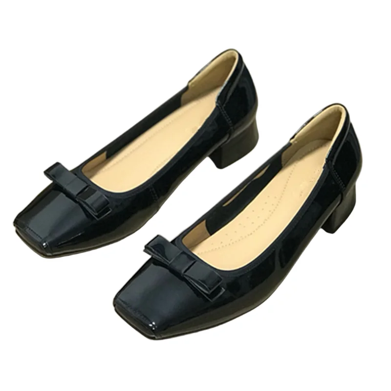 

Withered 2025 Spring French Elegant Mid Heeled Shoes Women Fashion Office Ladies Bow Slip On Loafers Shoes Women