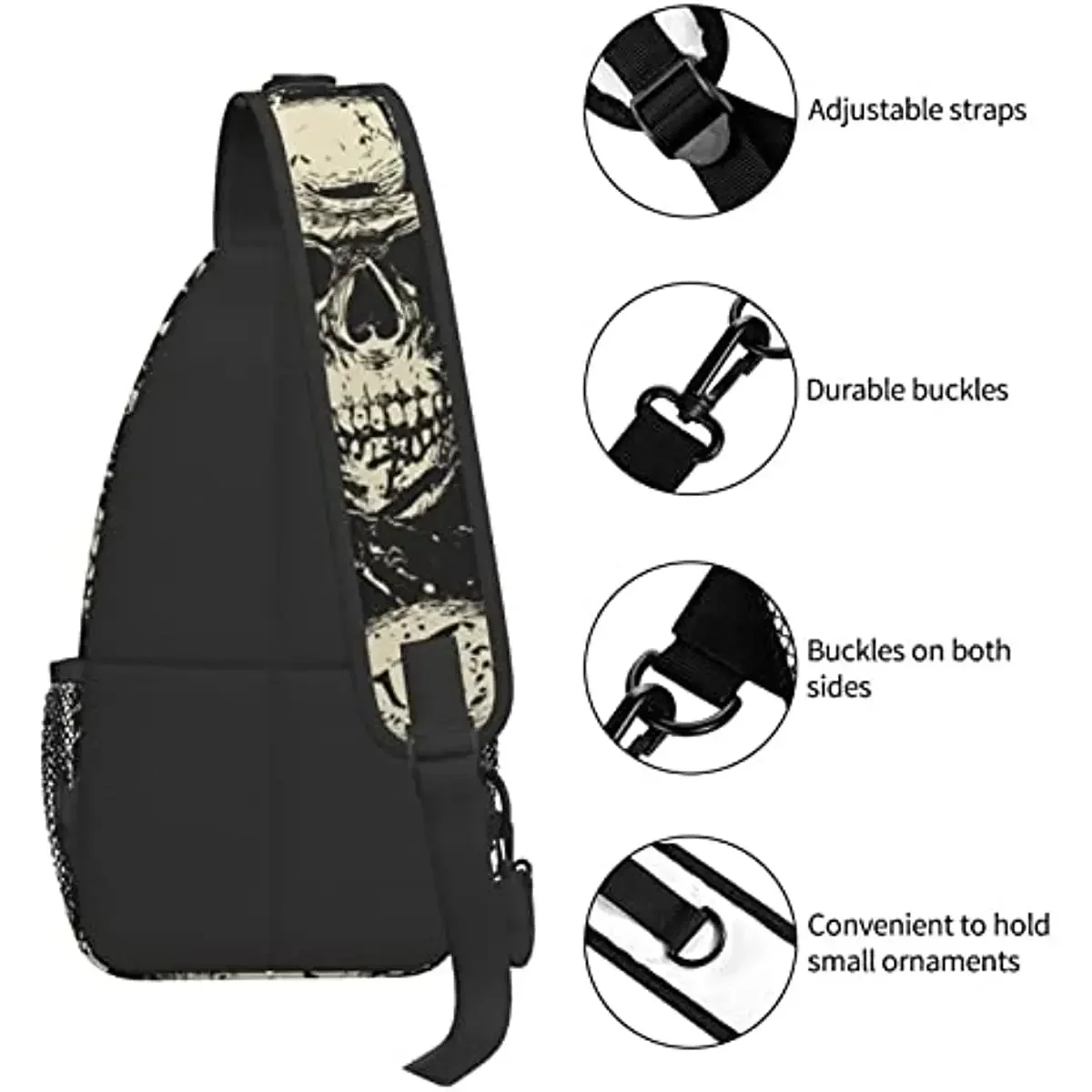 Sugar Skull Chest Bags Crossbody Sling Backpack Travel Hiking Daypack Crossbody Shoulder Bag for Women Men Teens