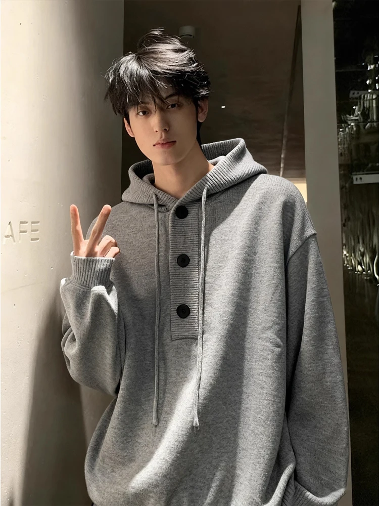 

Light ey Hooded Knitwear Men's Autumn Winter Casual Loose Fit Soft Comfortable Inner Wear Couple's Jaet CleanFit Sle