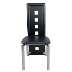 4pcs long backrest square hollow decoration PU leather dining chair round tube black cushion electroplating chair leg N201
