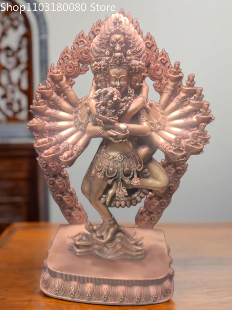 24cm Red Copper carving Yab-Yum Hevajra Buddha statue Garab Dorje sculpture