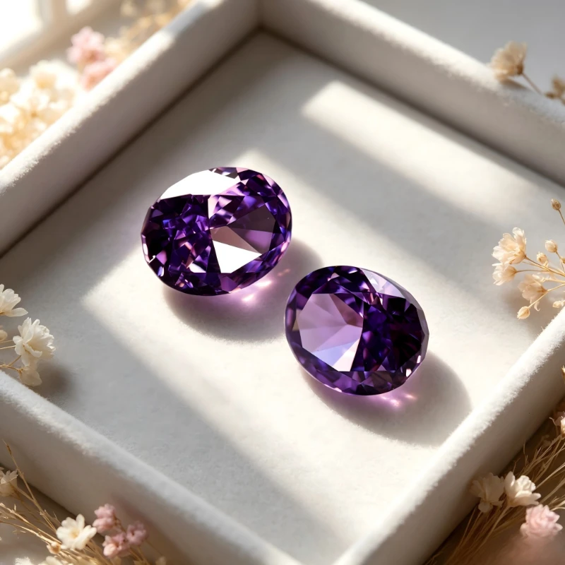 Kubischer Zirkonia Stein, ovale Form, violette Farbe, Crushed-Ice-Schliff, violette Farbe, CZ 4K-Schliff, 5A+ Qualität, Laborproduktion – Detail 3