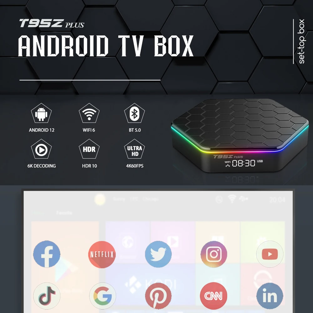 Woopker T95Z PLUS Smart TV Box  Android 12 4GB 64GB Allwinner H618 Chip Dual Band Wifi6 1080P 6k Media Player Set Top Box