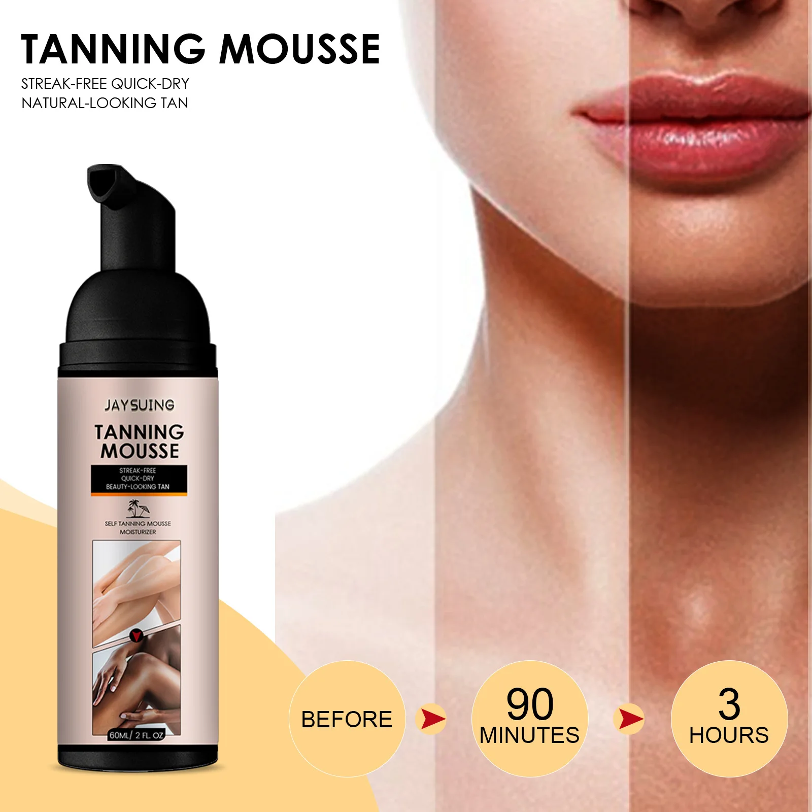 Tanner Mousse Bronzer Non-Tanning Wheat Tanner Self Tanning Mousse Body Lotion Moisturizer and Quick Dry, 60ml