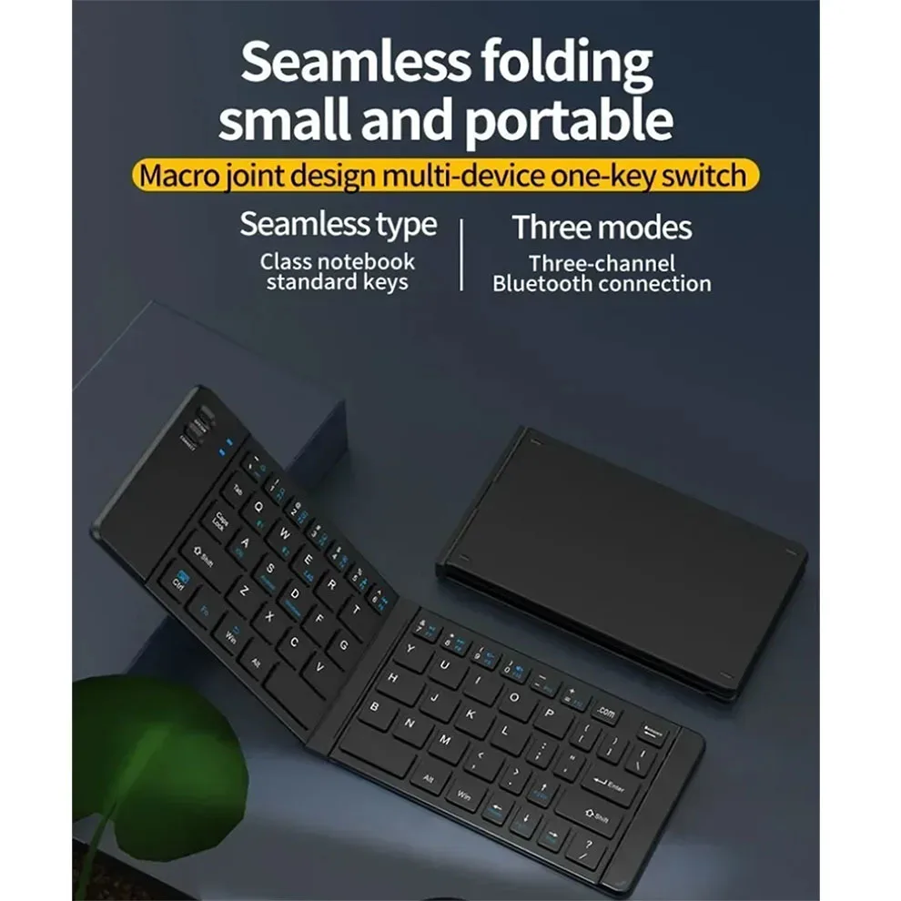 Imagem -02 - Mini Teclado Bluetooth sem Fio Dobrável para Iphone Tamanho Grande Sincronização de até Dispositivos Ultra-fino Viagem Bluetooth
