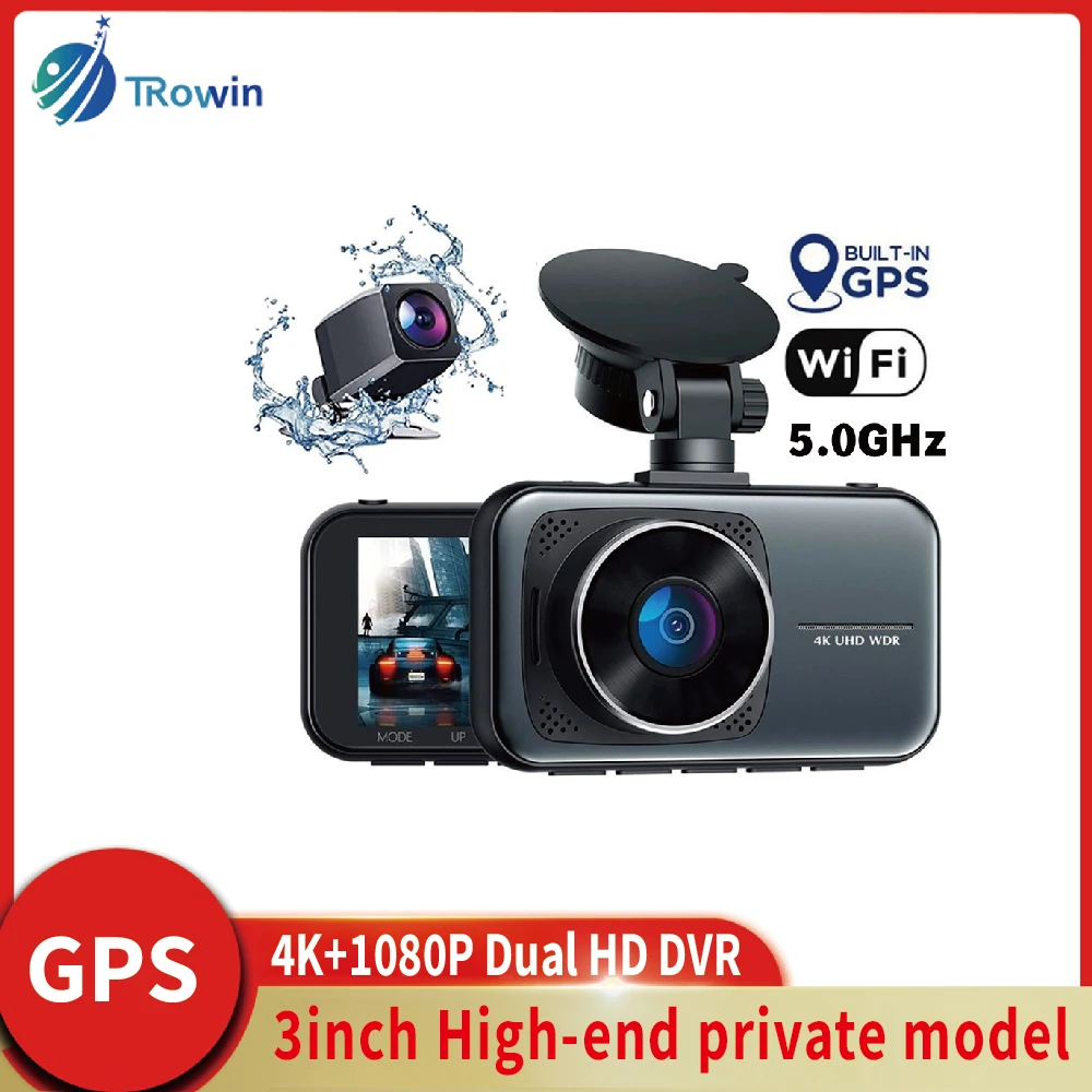 4K+1080P Dual lens Dash Cam Car DVR Ftont Rear Mobile WiFi app WDR Video Recorder Night vision Car accessories