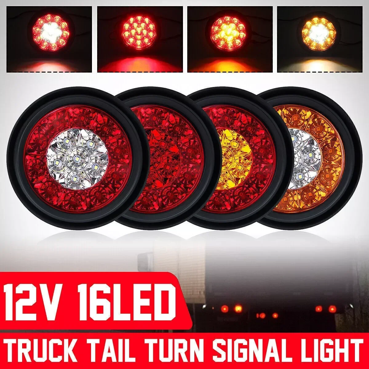 ATVOV 1x/2x 16 LED 4 Inch Round Rear Tail Light Brake Stop Side Marker Turn Singal Warning Light Truck Trailer Tractor 12V 24V