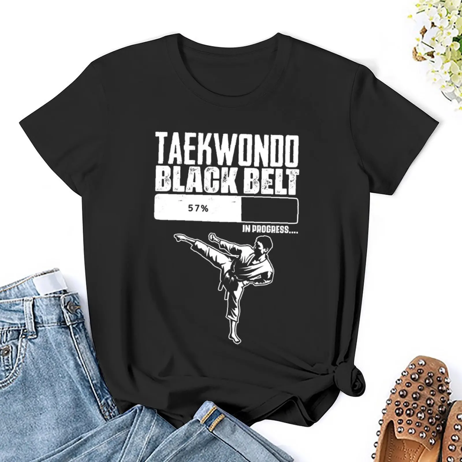Camiseta de Taekwondo con cinturón negro, camisa divertida de entrenamiento para artes marciales, camisetas de campaña frescas, gráfico clásico de viaje