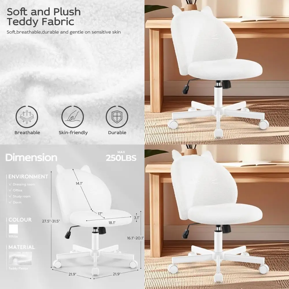 

Cute Cat-Shaped Swivel Chair for Kids, Office, and Bedroom - White