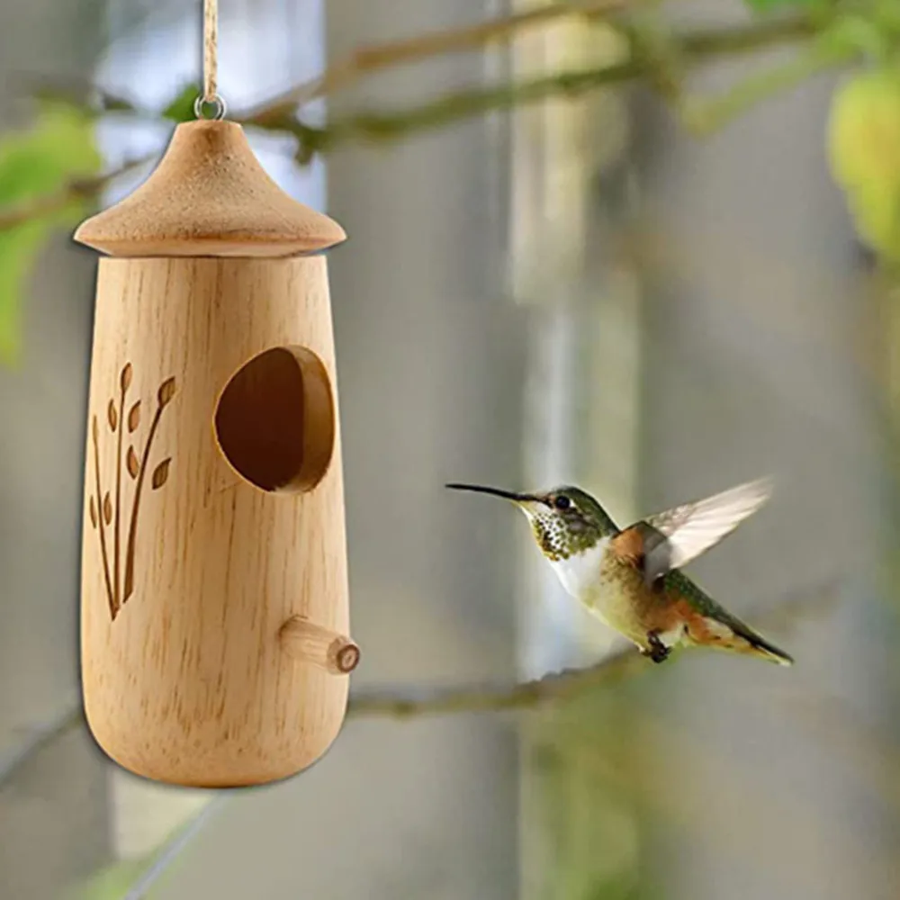 Fashion Outside Wooden Hummingbird House Hanging Swing Hummingbird for Wren Swallow Sparrow Houses Hummingbird 