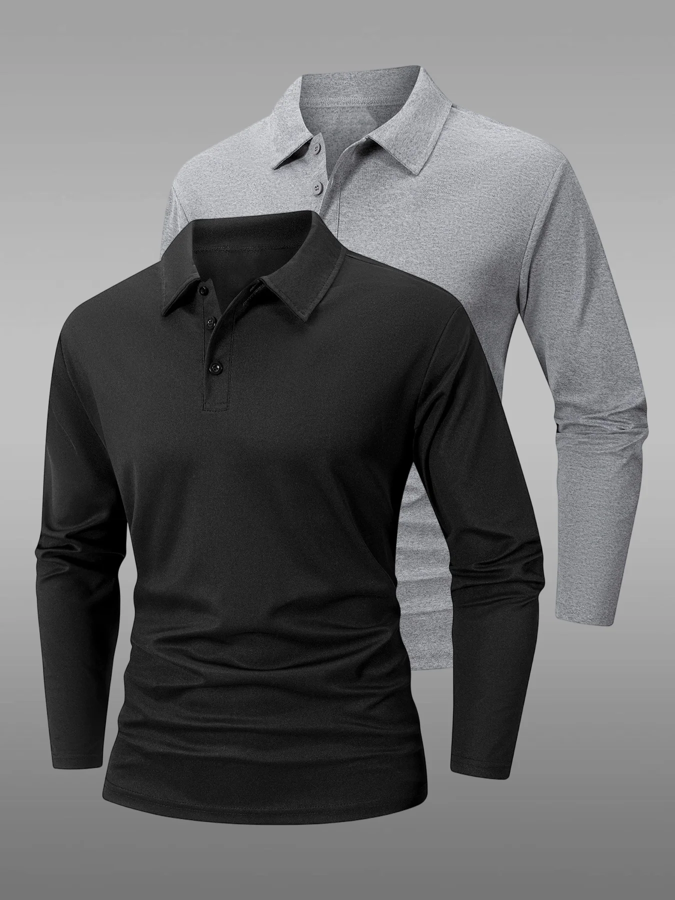Mens 2 Pack Lapel Long Sleeve Polo Tees Quick Dry Wrinkle Resistant Knitted Polo Shirts Business Commute Daily Casual Clothing