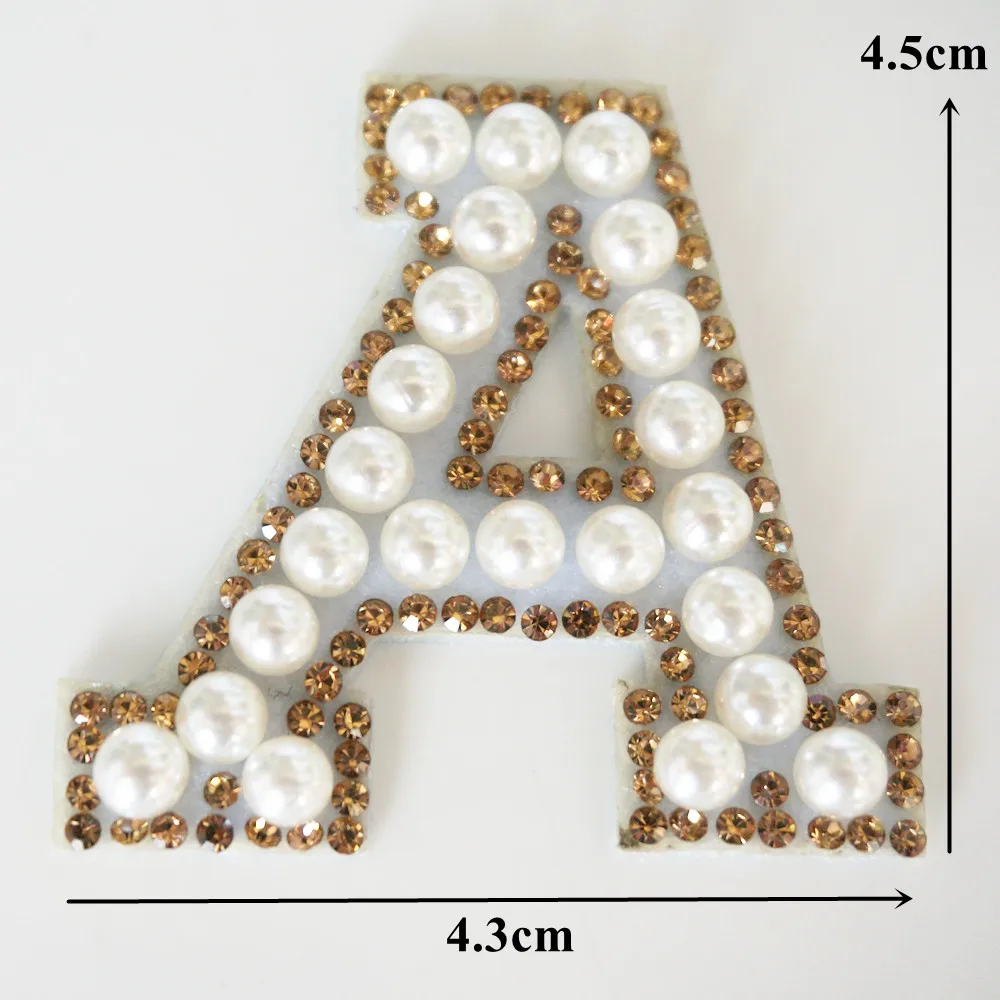 A-Z Rhinestone Pearl English Letter Alphabet Iron Sew On Patch Badge Handmade Beaded Bag Hat Jeans Clothes Applique DIY Crafts