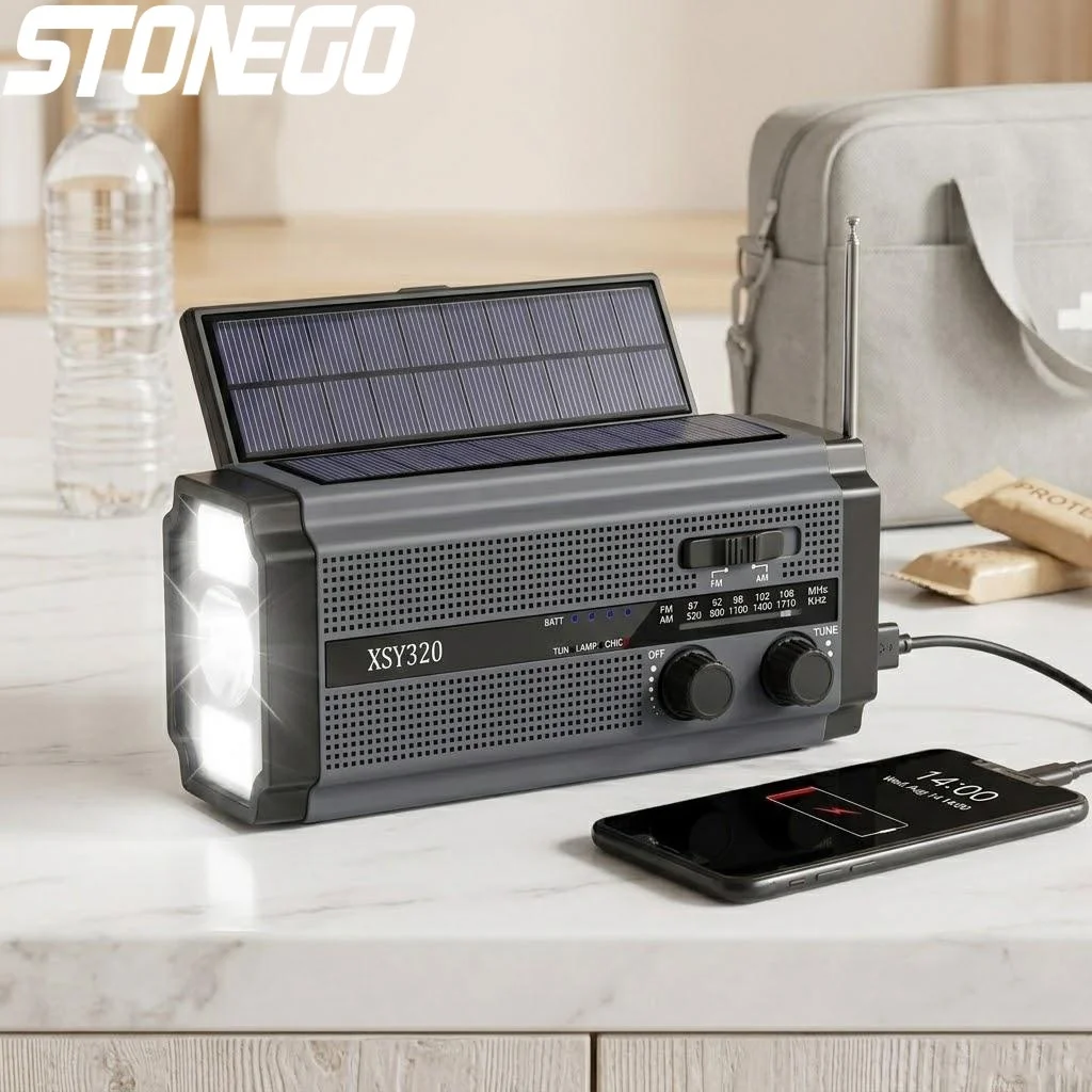 

Портативное солнечное аварийное радио AM/FM с динамо-зарядкой, LED-фонариком, лампой для чтения и SOS-сигналом для кемпинга, походов и активного отдыха на природе