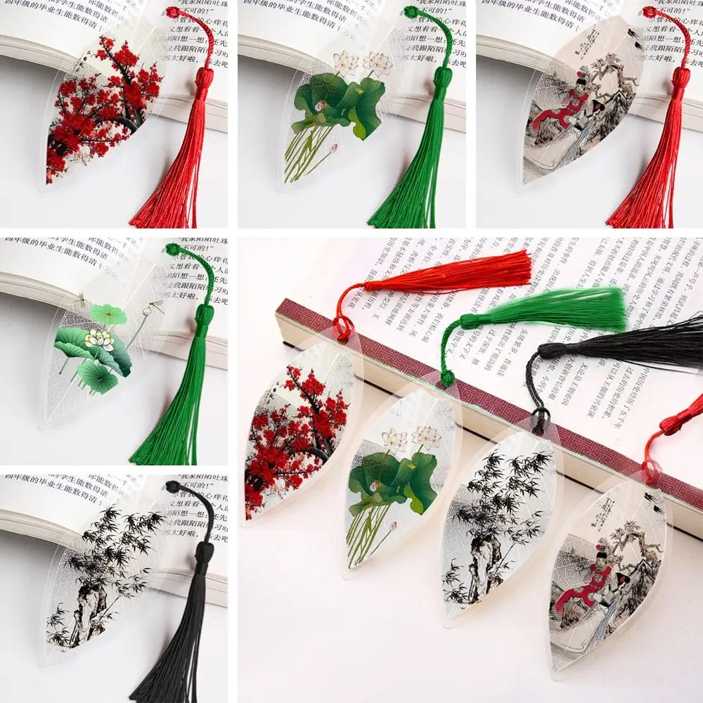 Plastic Landscape Painting Bookmarks Creative Stationery Chinese Colorful Archaic Bookmarks Leaf Vein Bookmark Students