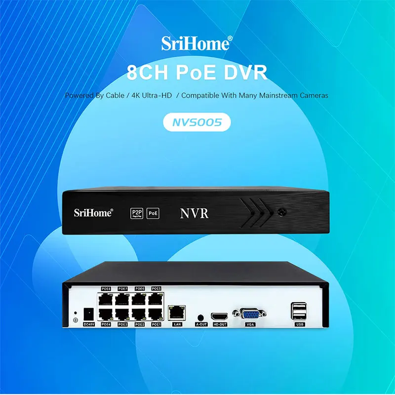 

Srihome NVS006 16CH POE NVR HDMI 4K Output H.265 Network Video Recorder Security Protection CCTV IP Camera Surveillance System