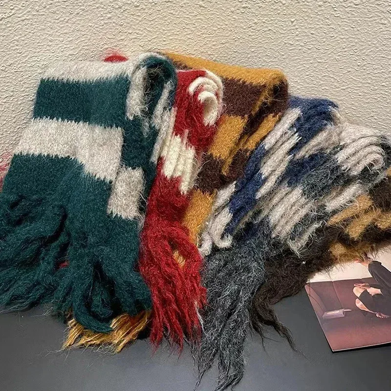 

New Winter Thick Warm Stripe Scarf Women Shawl and Wraps Pashmina Neckerchief Bufanda Female Long Tassels Scarf