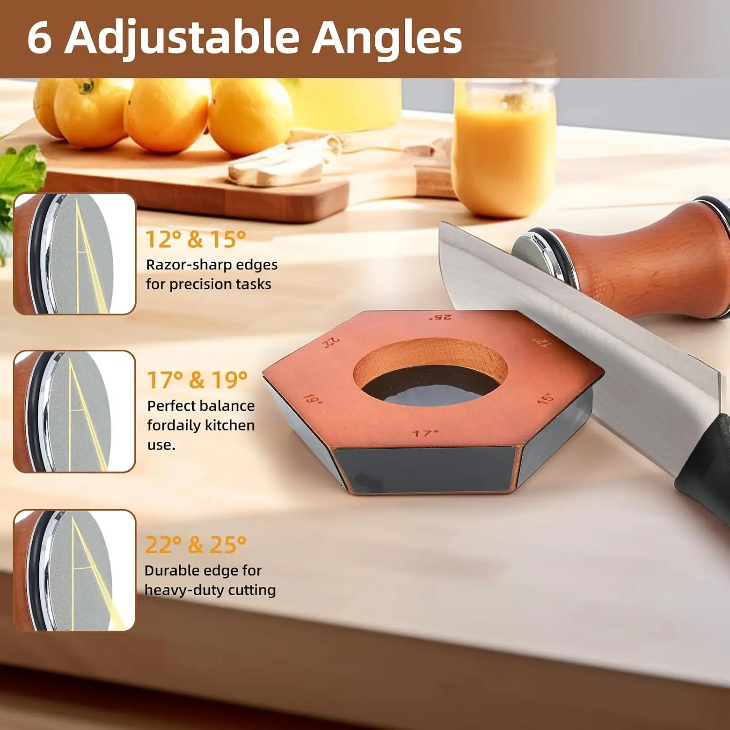 

Rolling Knife Sharpener - 6 Angles & 4 Blades System, Ergonomic Waist Design for Kitchen Chef Knives