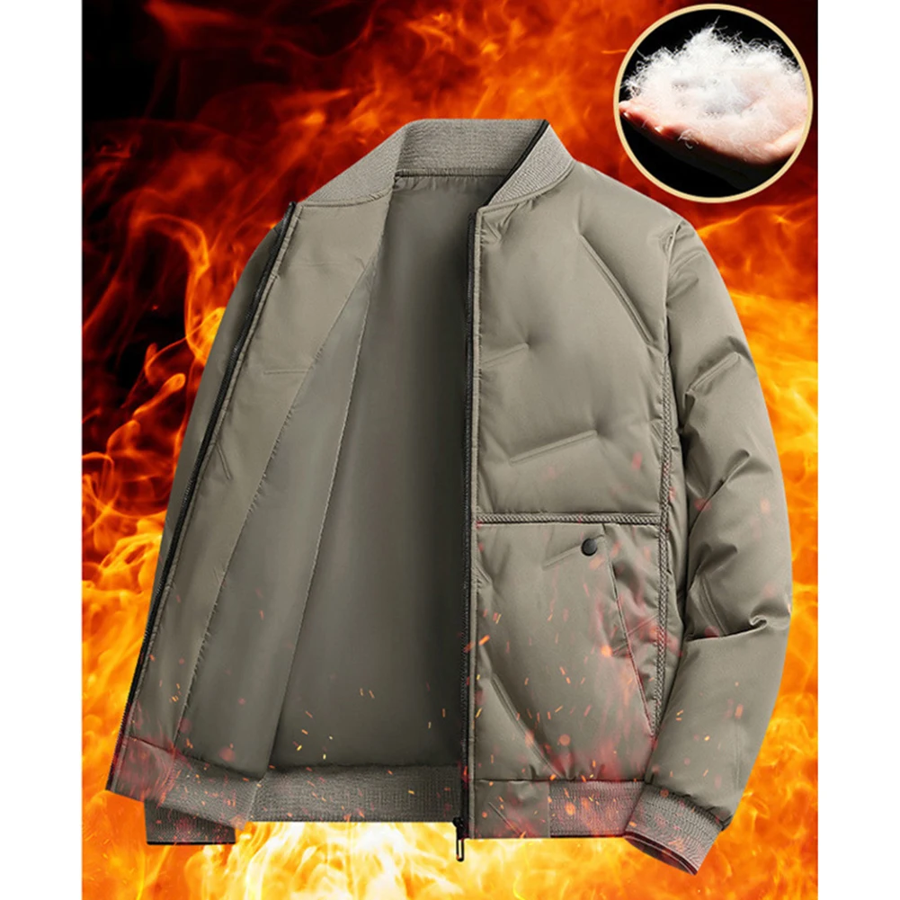 

Men\\'s Baseball Collar Jacket Casual Solid Color Outerwear Warm Plus Size Parka Long Sleeve Coat Designed for Comfort