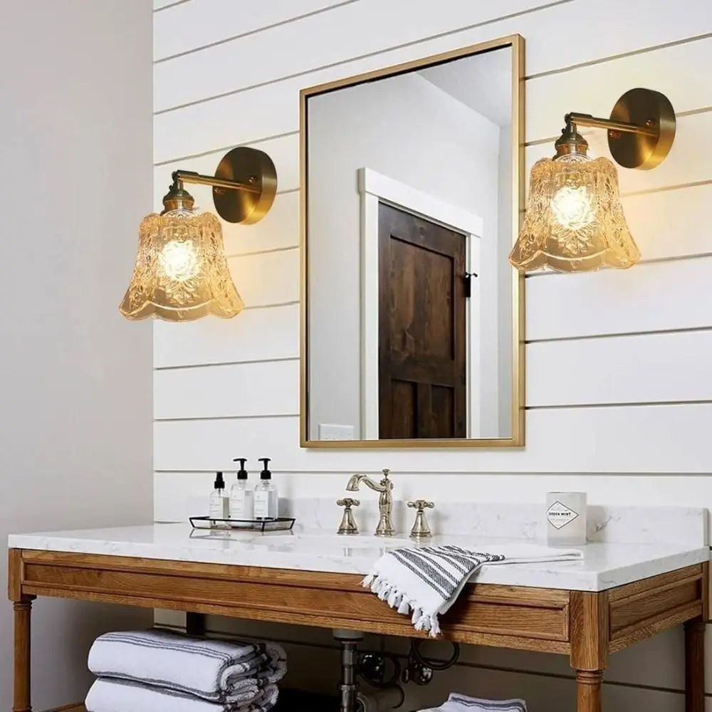 

Flower Design LED Wall Light Green Glass Adjustable Direction Bedside Wall Lamp E26/E27 Base Energy Saving Bathroom Mirror Light