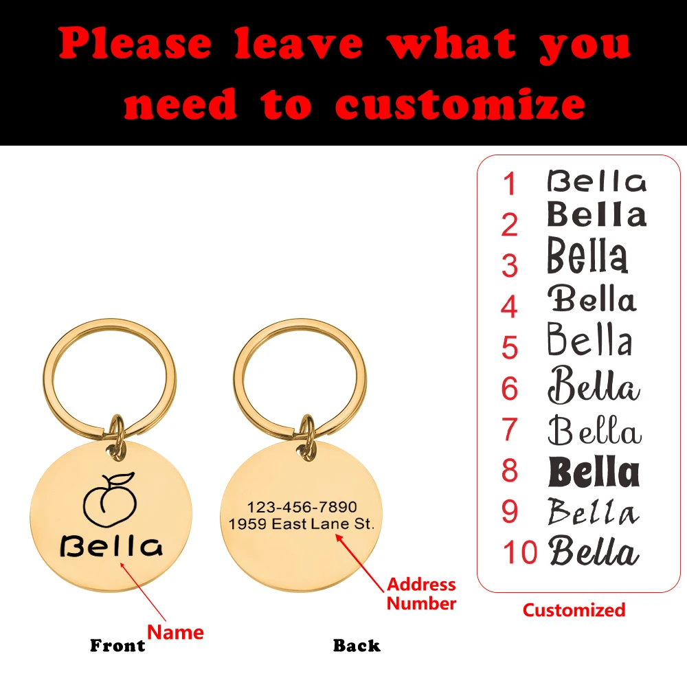 Customized Peach Dog Tag Personalized Pet ID Tag Cat Collar With Name Number Anti-lost Pendant Engraved Dog Tags for Dog Lover