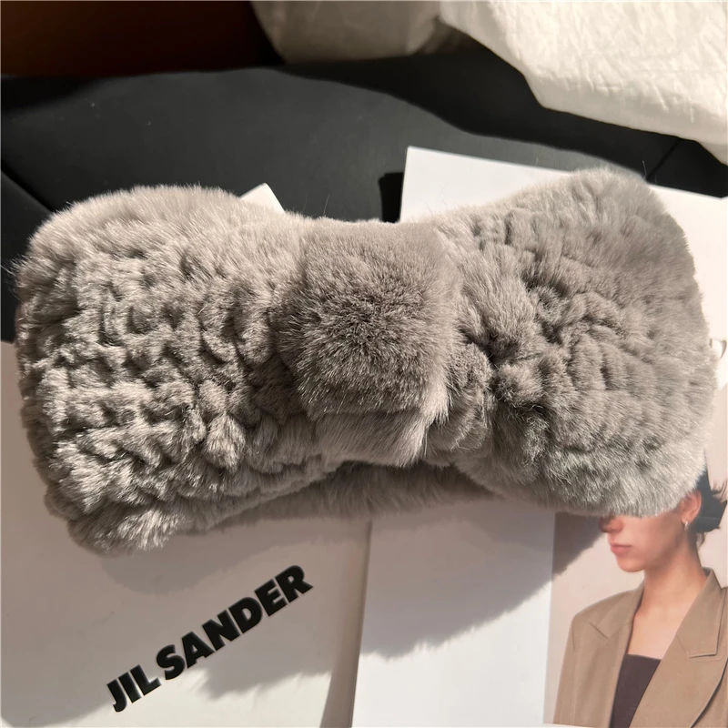 Winter fur headbands for women knitted rex rabbit fur scarf for women real fur head wrap ear warmer newest fashion hairband