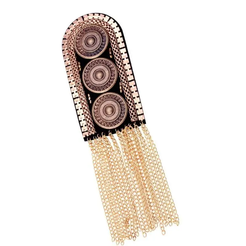 652F Punk Fringed Epaulettes Uniform Accessories Cool Tassels Epaulettes Hip Hop Fringed Badge for Suits Evening Dress