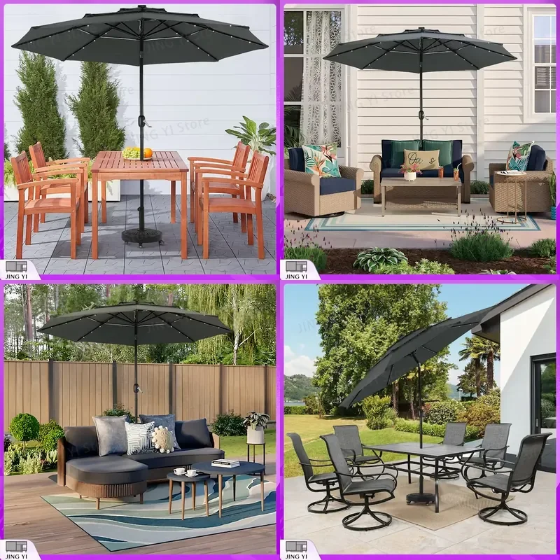 

Solar Powered LED Lighted Patio Umbrella with Adjustable Height UV Resistant Polyester Fabric Outdoor Garden Beach Pool