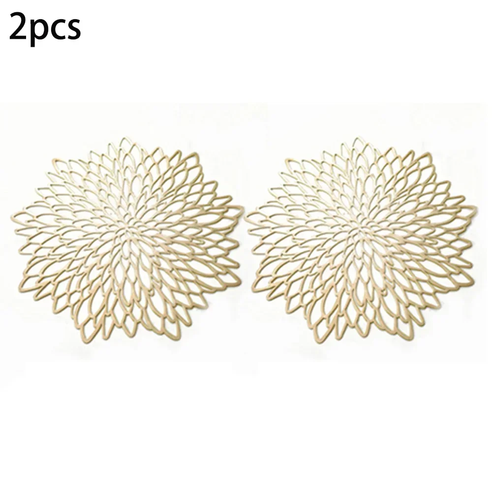 

2PCS PVC Hollow Dining Western Placemat Food Mat Waterproof Heat-insulated Pad Restaurant, Cafe and Home Kitchen Decorations
