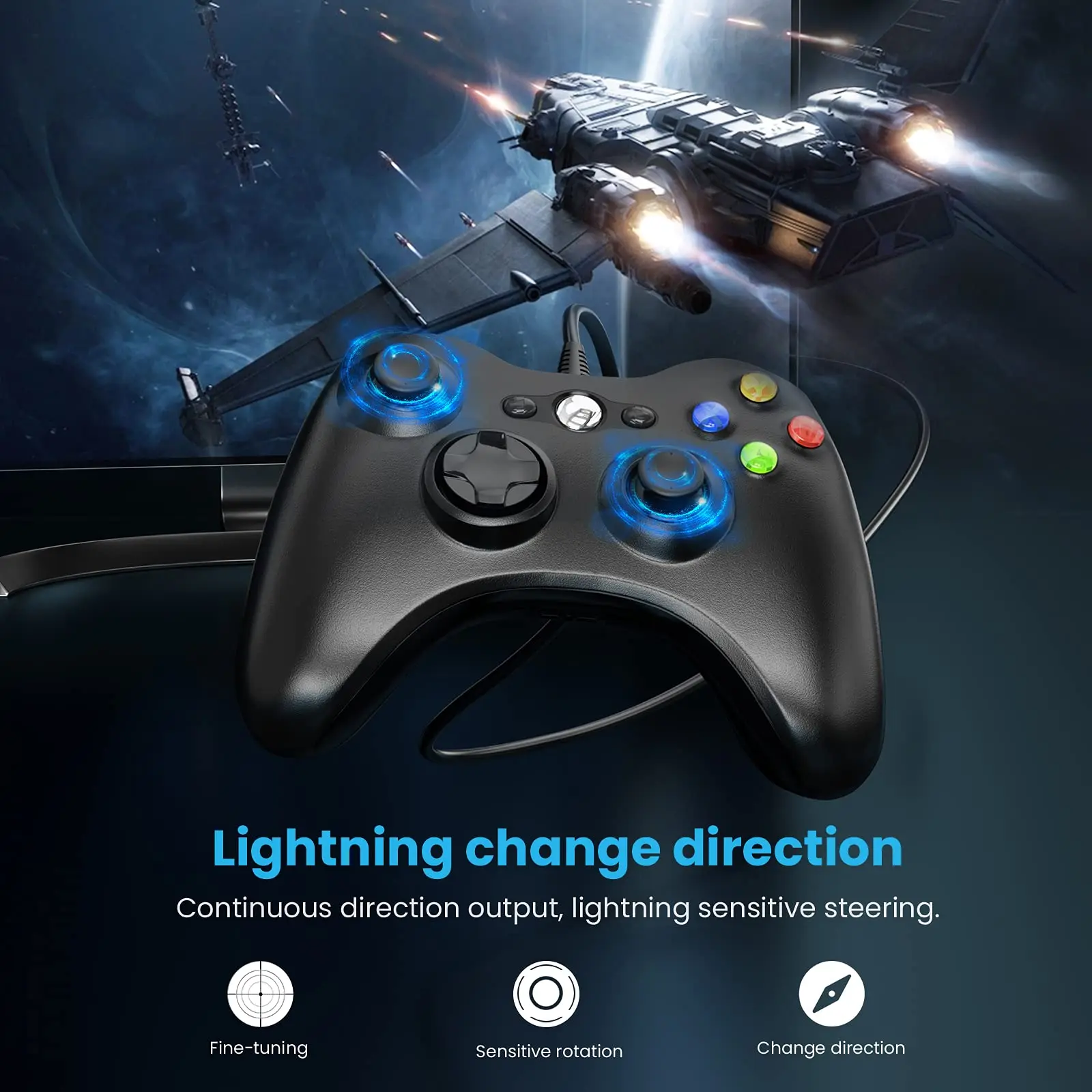 Wired Gamepad For Xbox 360 Game Controller with Dual-Vibration Turbo Compatible X box 360/360 Slim and PC Window Joystick view 3