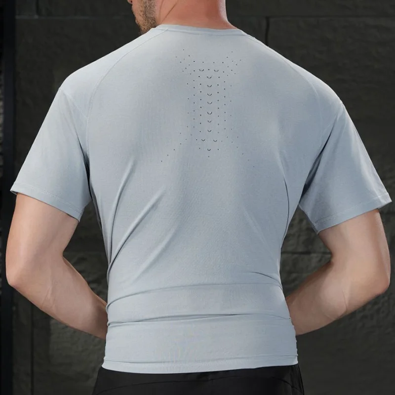 Dragon Scale Laser Punched Breathable Moisture Wicking Thin Ice Sensation Quick Dry Basketball Running Gym Sport Men's T-Shirt