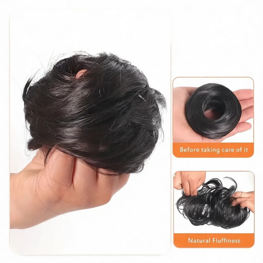 Fluffy Hair Bun Extension Synthetic Scrunchie Messy Updo Hairpiece Natural Looking Hair Wrap For Daily Use Styling Tool